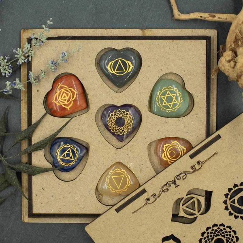 SHOW PRODUCT: Wooden Box Chakra Stone Set || Chakra Symbols-Nature's Treasures