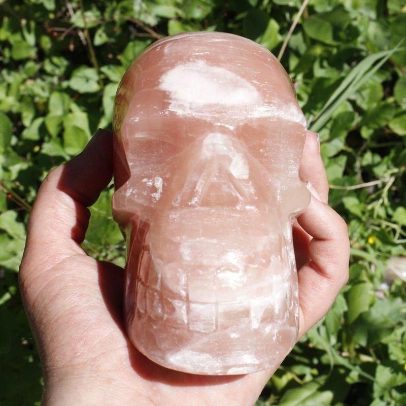 Salmon Calcite Skull