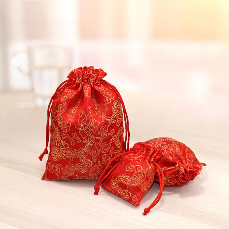 Satin Red Dragon Drawstring Accessory Bags