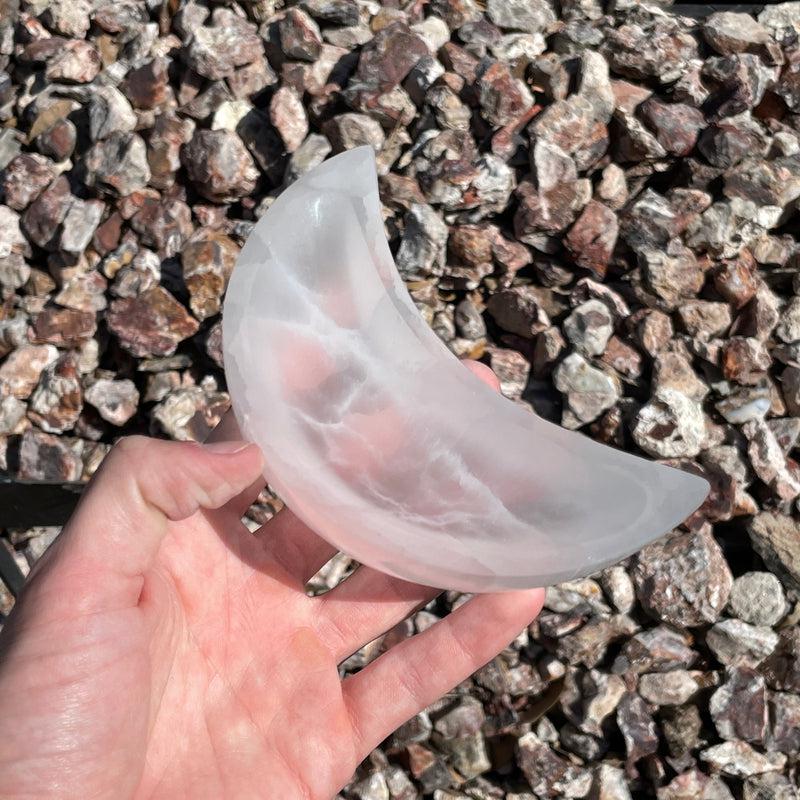 Selenite Satin Spar Crystal Moon Bowls || Morocco-Nature's Treasures