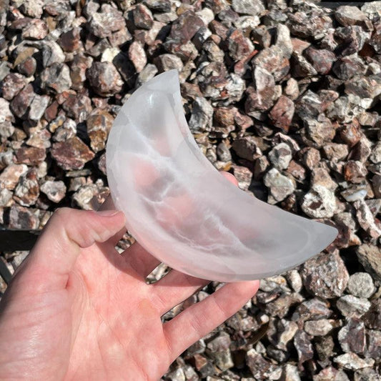 Selenite Satin Spar Crystal Moon Bowls || Morocco-Nature's Treasures