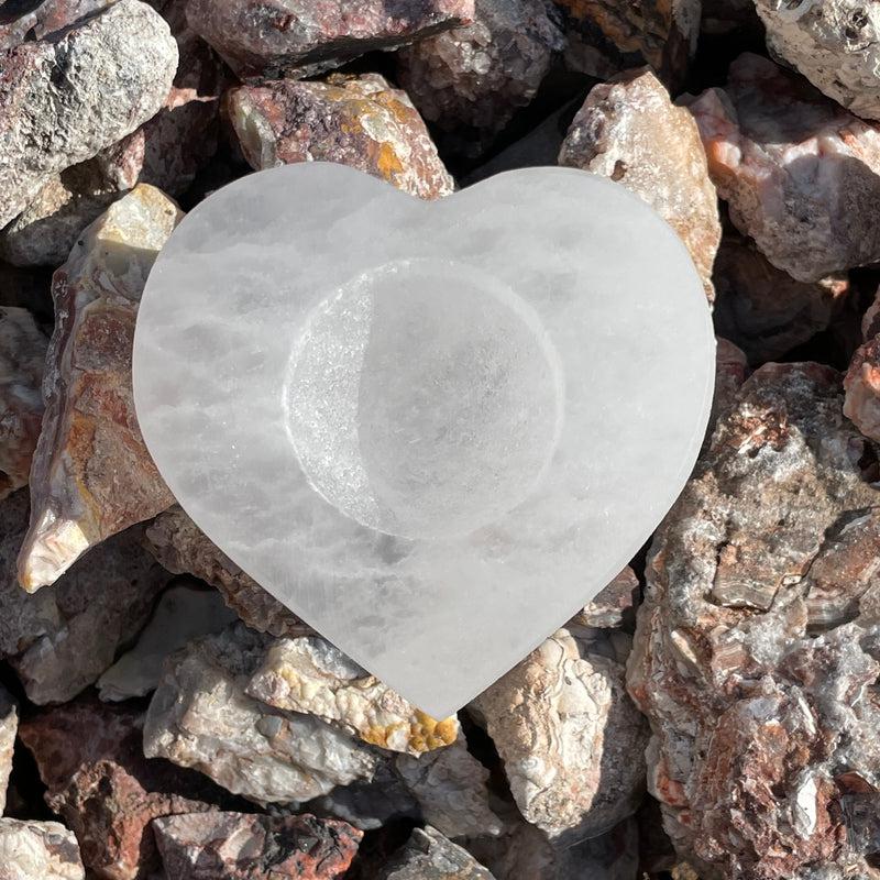 Selenite Satin Spar Heart Tea Light Holder || Aura Cleansing-Nature's Treasures