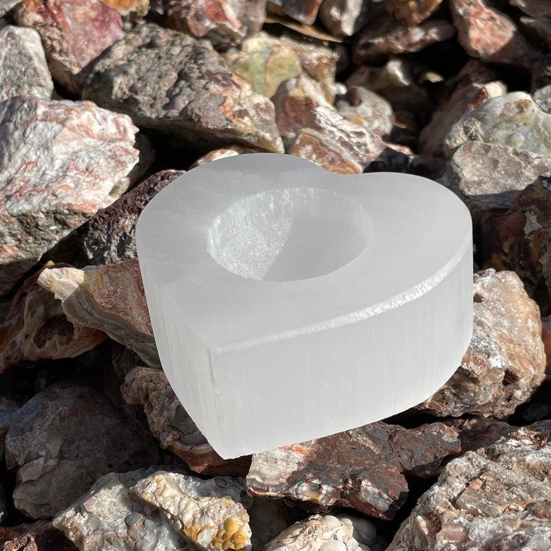 Selenite Satin Spar Tea-Light Candle Holder's || Heart Shaped-Nature's Treasures