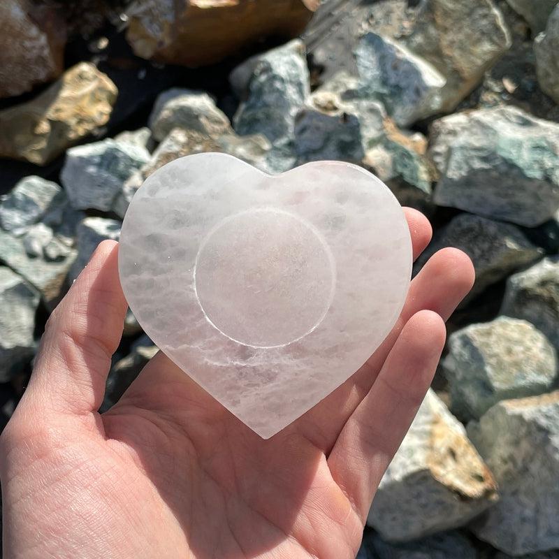 Selenite Satin Spar Tea-Light Candle Holder's || Heart Shaped-Nature's Treasures