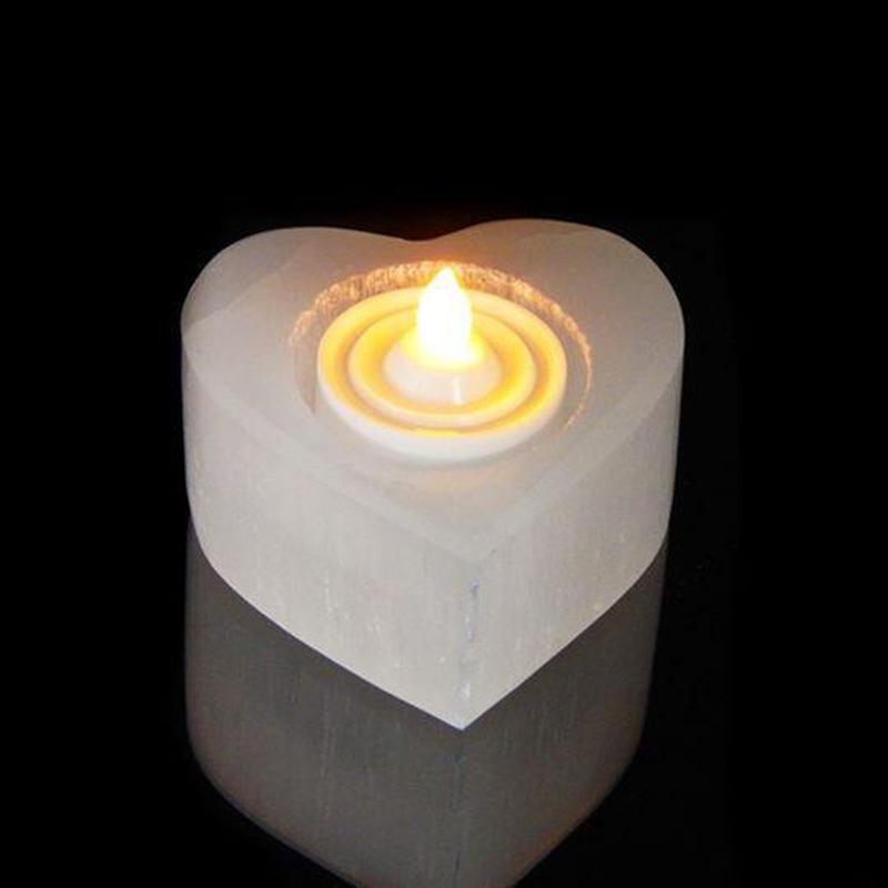 Selenite Satin Spar Tea-Light Candle Holder's || Heart Shaped-Nature's Treasures