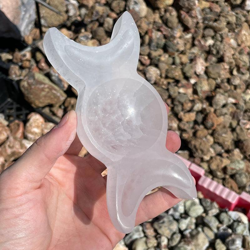 Selenite Satin Spar Triple Moon Bowl || Aura Cleansing || Morocco-Nature's Treasures