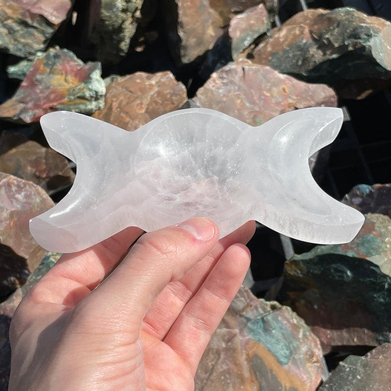 Selenite Satin Spar Triple Moon Bowl || Aura Cleansing || Morocco-Nature's Treasures