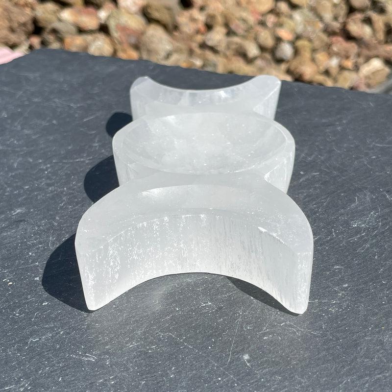 Selenite Satin Spar Triple Moon Bowl || Aura Cleansing || Morocco-Nature's Treasures
