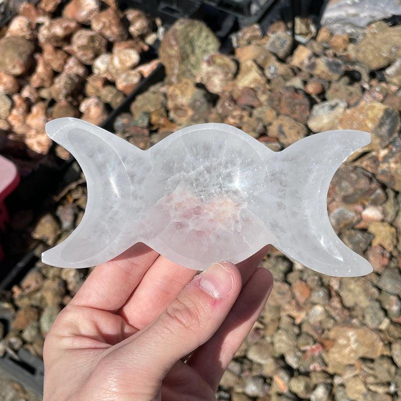 Selenite Satin Spar Triple Moon Bowl || Aura Cleansing || Morocco-Nature's Treasures