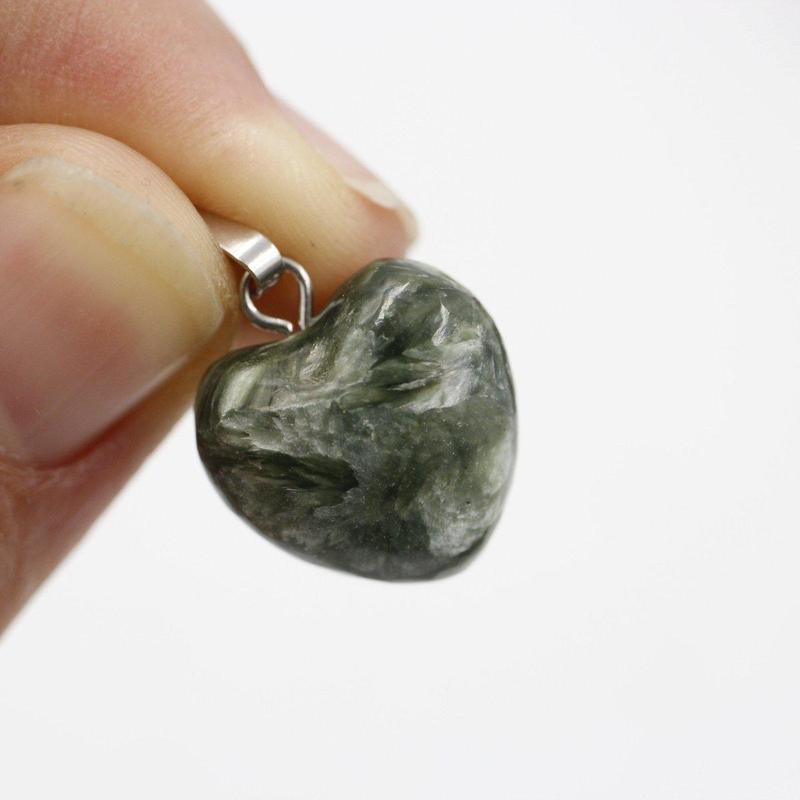 Seraphinite Heart Pendant Lake Baikal, Siberia || .925 Sterling Silver-Nature's Treasures