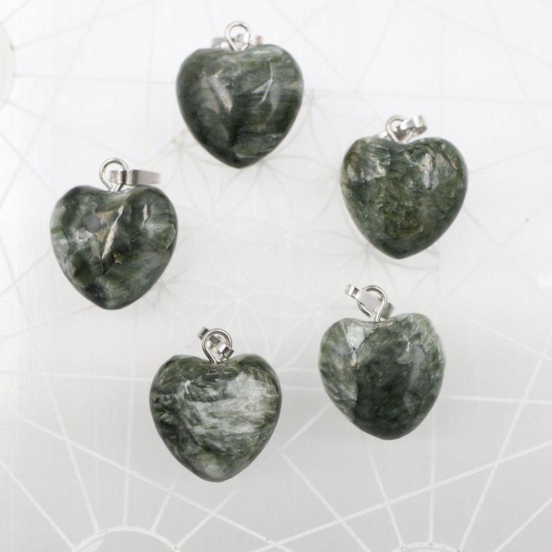 Seraphinite Heart Pendant Lake Baikal, Siberia || .925 Sterling Silver-Nature's Treasures