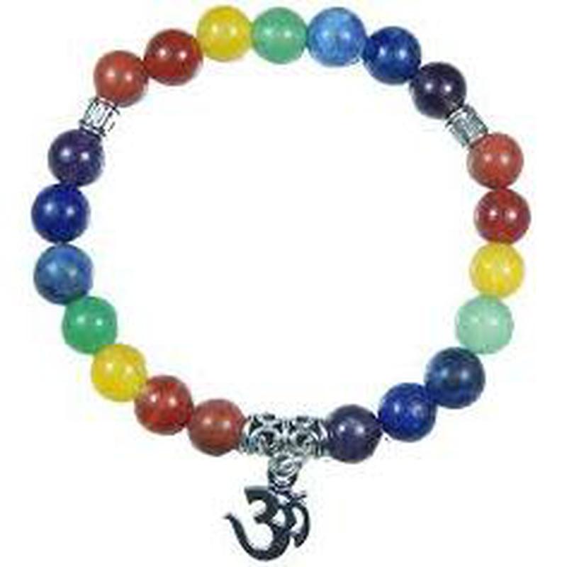 Seven Chakra Stretch Bracelet with Om Charm-Nature's Treasures