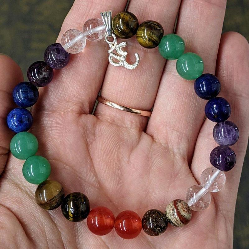 Seven Chakra Stretch Bracelet with Om Charm-Nature's Treasures