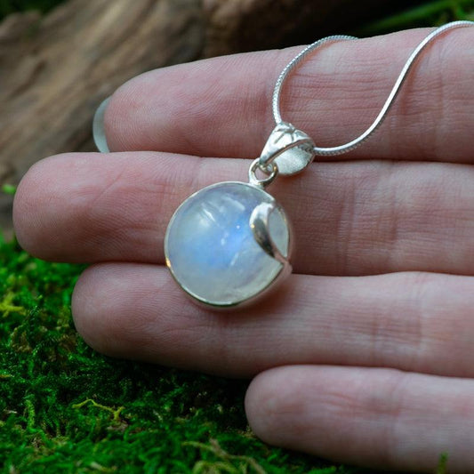 Shooting Star Rainbow Moonstone Pendant || .925 Sterling Silver-Nature's Treasures
