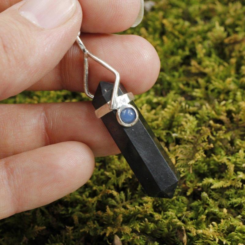 Shungite & Blue Chalcedony Double Terminated Pendant || .925 Sterling Silver-Nature's Treasures