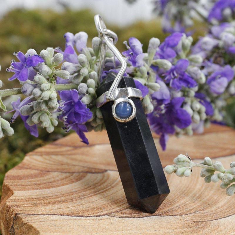 Shungite & Blue Chalcedony Double Terminated Pendant || .925 Sterling Silver-Nature's Treasures