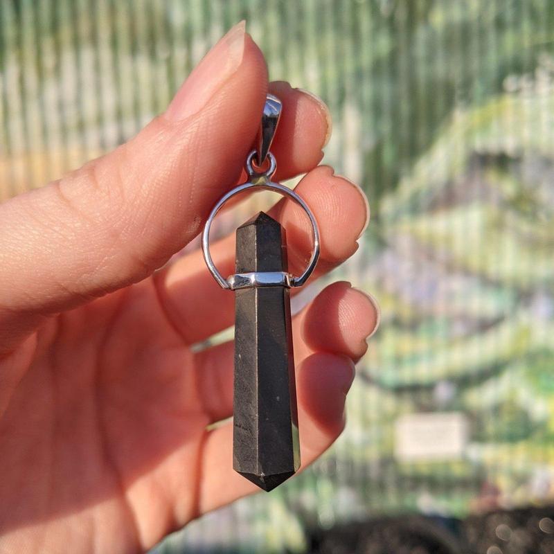 Shungite Double Terminated Point "Pencil" Pendant || .925 Sterling Silver-Nature's Treasures