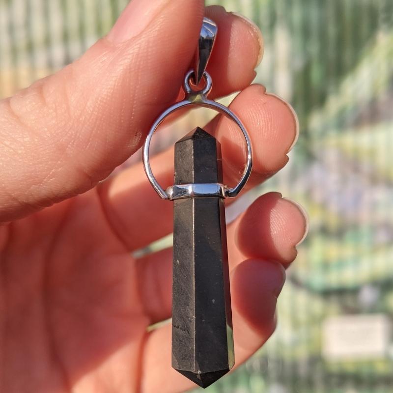 Shungite Double Terminated Point "Pencil" Pendant || .925 Sterling Silver-Nature's Treasures