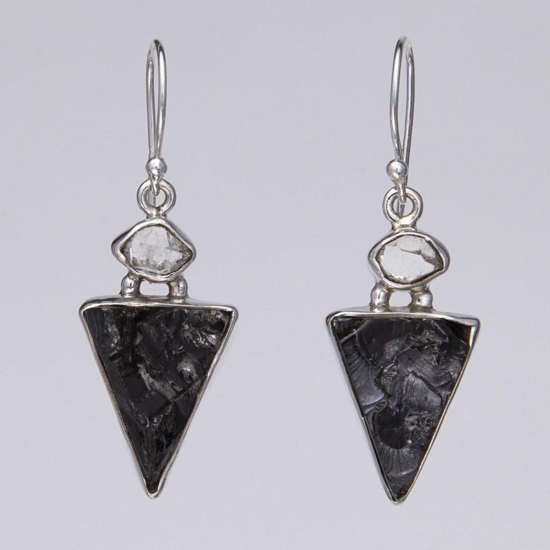 Shungite Herkimer Diamond Earrings || .925 Sterling Silver-Nature's Treasures