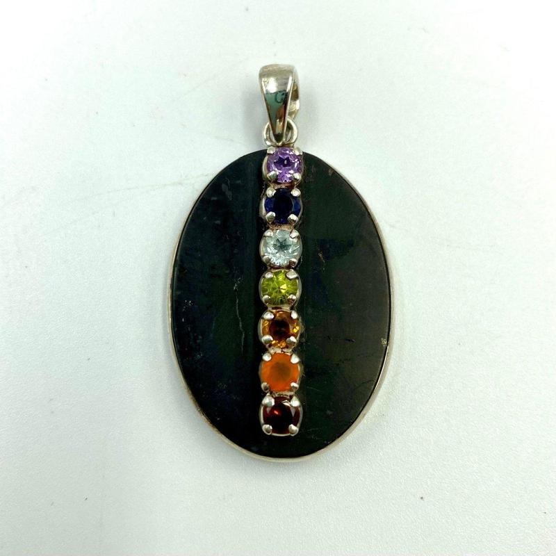 Shungite Oval Chakra Crystal Pendant || .925 Sterling Silver-Nature's Treasures