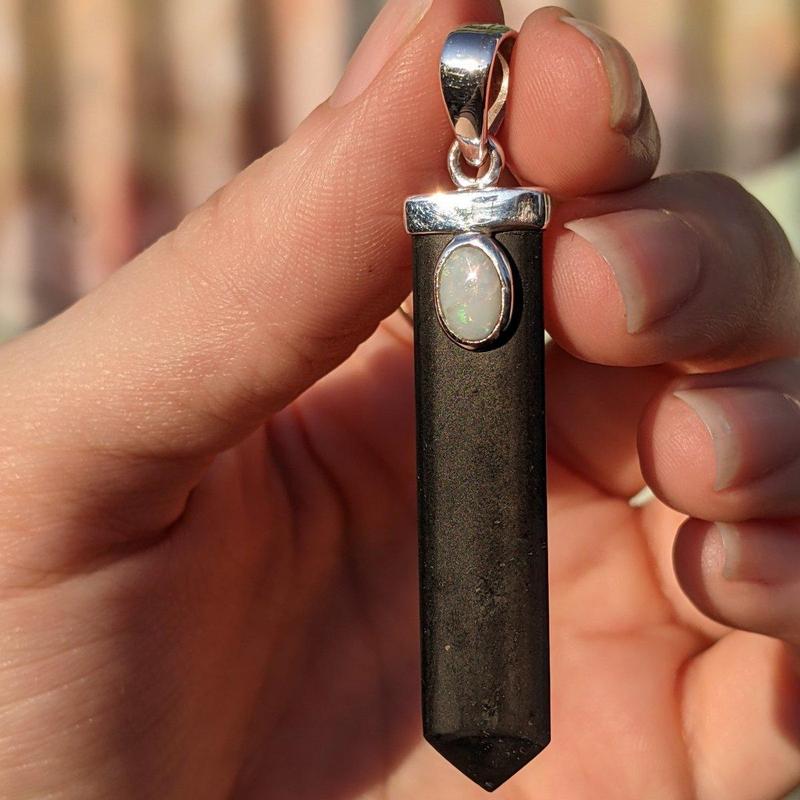 Shungite w/ stunning Opal Pendant || .925 Sterling Silver-Nature's Treasures