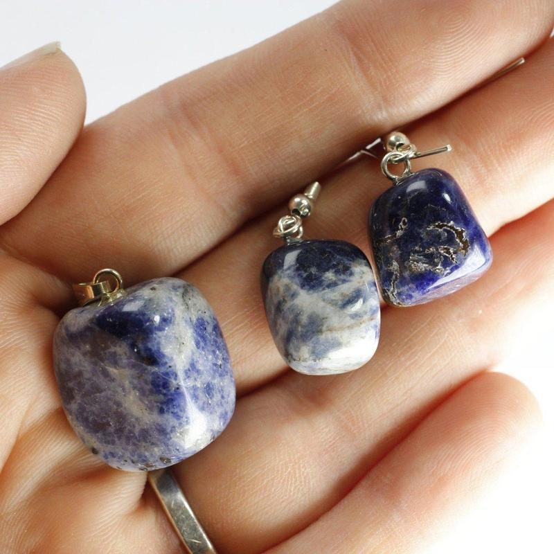 Sodalite Tumble Stone Jewelry Set || Pendant & Earrings-Nature's Treasures