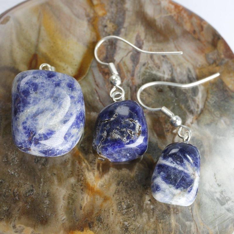 Sodalite Tumble Stone Jewelry Set || Pendant & Earrings-Nature's Treasures