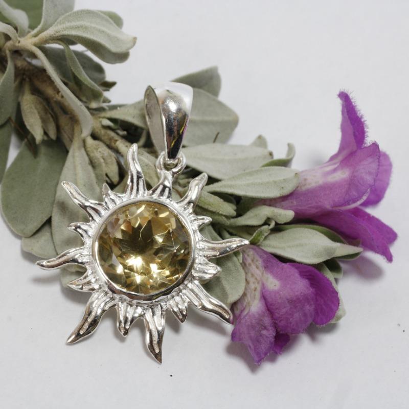 Sol Brillante - Citrine Sterling Silver Sun Pendant || .925 Sterling Silver-Nature's Treasures