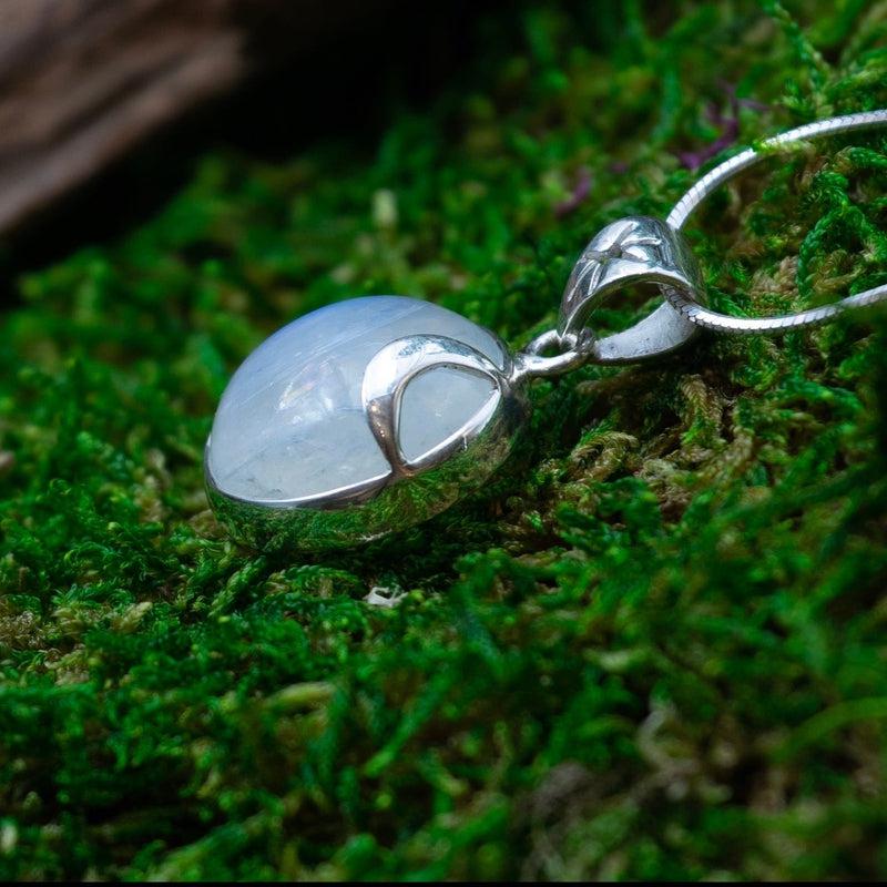 Starseed Moon Crescent Rainbow Moonstone Pendant || .925 Sterling Silver || Psychic Protection-Nature's Treasures