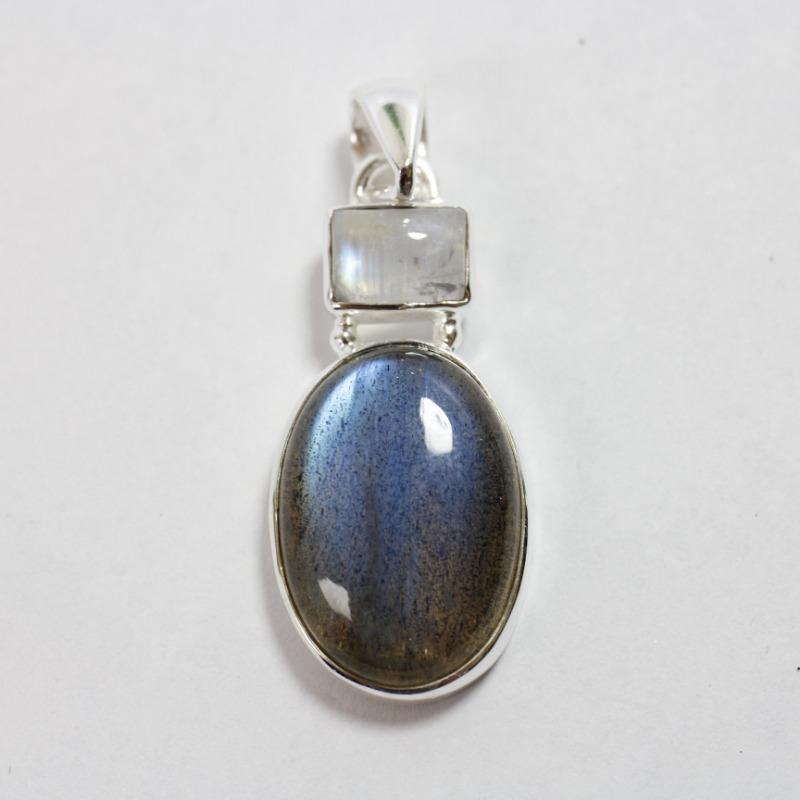Sterling Silver Labradorite Pendant With Square Rainbow Moonstone || .925 Sterling Silver-Nature's Treasures