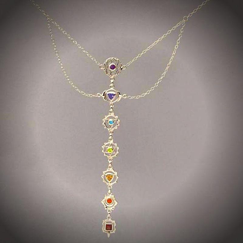 Sterling Silver Seven Chakra Symbol Gemstone Necklace || .925 Sterling Silver-Nature's Treasures