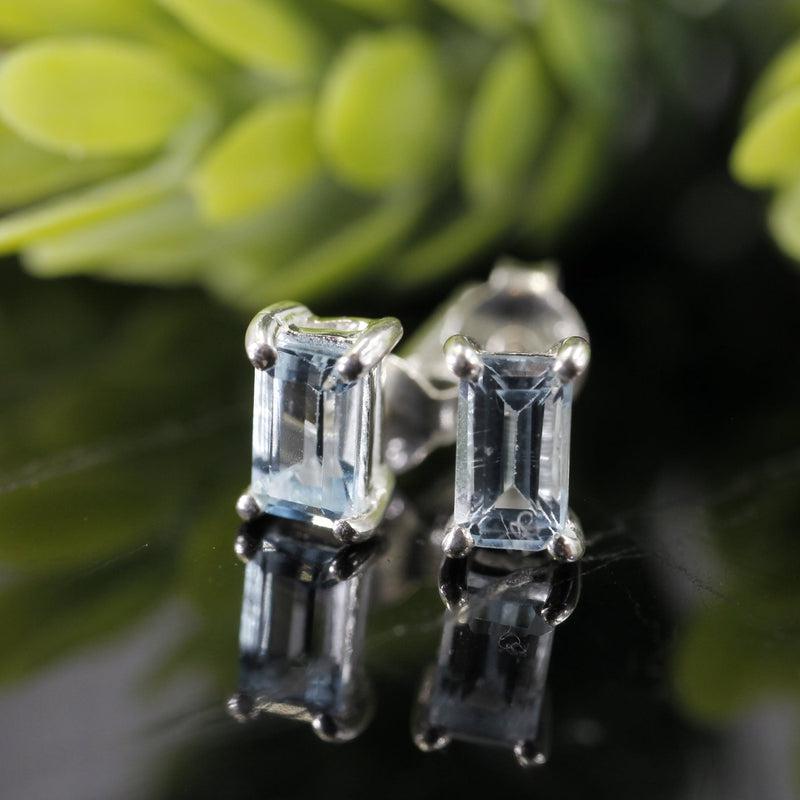 Swiss Blue Topaz Dainty Faceted Stud Earrings || Brazil || .925 Sterling Silver-Nature's Treasures