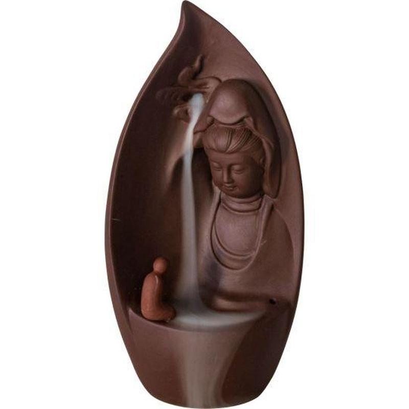 Terracotta Ceramic Backflow Incense Burner - Praying Kwan Yin Waterfall-Nature's Treasures
