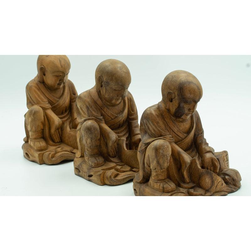 The Compassionate Monk: Monkey Pod Wooden Hand-Carved Statue || Indonesia-Nature's Treasures