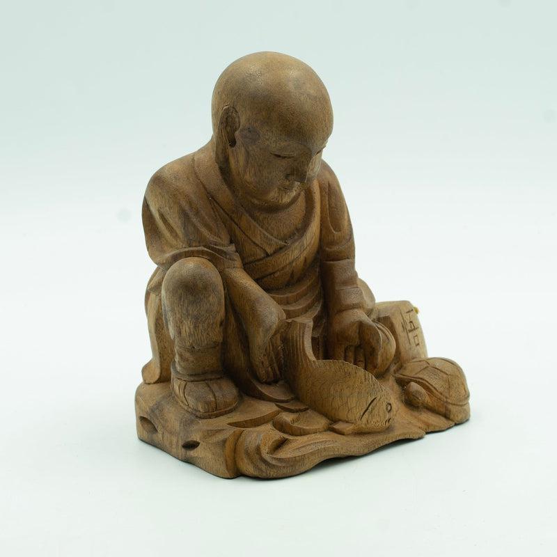 The Compassionate Monk: Monkey Pod Wooden Hand-Carved Statue || Indonesia-Nature's Treasures