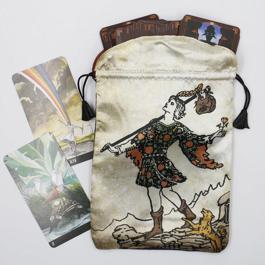 "The Fool Tarot Bag" Dupion Silk Drawstring Accessory Bag-Nature's Treasures