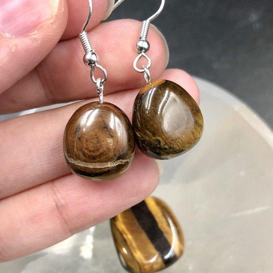 Tiger's Eye Tumble Stone Jewelry Set || Pendant & Earrings-Nature's Treasures