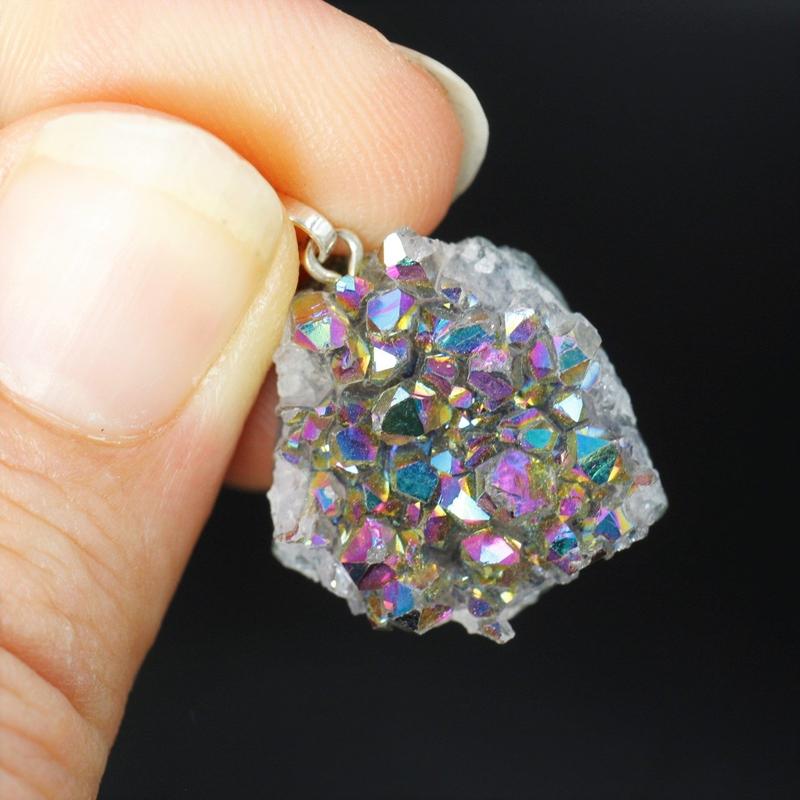 Titanium Rainbow Aura Treated Amethyst Cluster Pendant || Small || Focus, Joy-Nature's Treasures