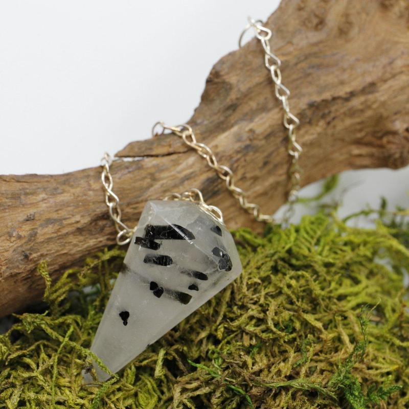 Tourmalinated Quartz Pendulum Divination Tool - Purification & Protection-Nature's Treasures