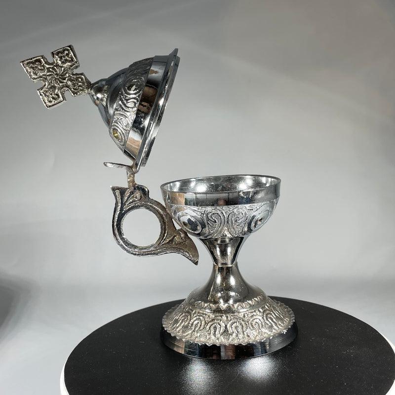 Traditional Hand-Held Charcoal Resin Incense Burner With Cross || Chrome-Nature's Treasures