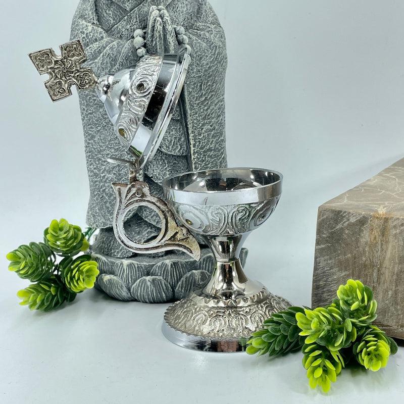 Traditional Hand-Held Charcoal Resin Incense Burner With Cross || Chrome-Nature's Treasures