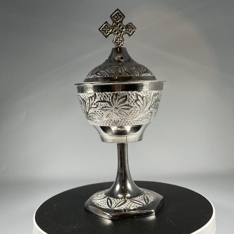 Traditional Hand-Held Charcoal Resin Incense Burner With Cross || Chrome-Nature's Treasures