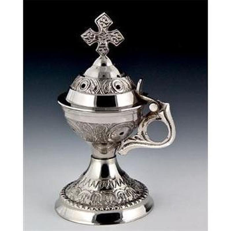 Traditional Hand-Held Charcoal Resin Incense Burner With Cross || Chrome-Nature's Treasures