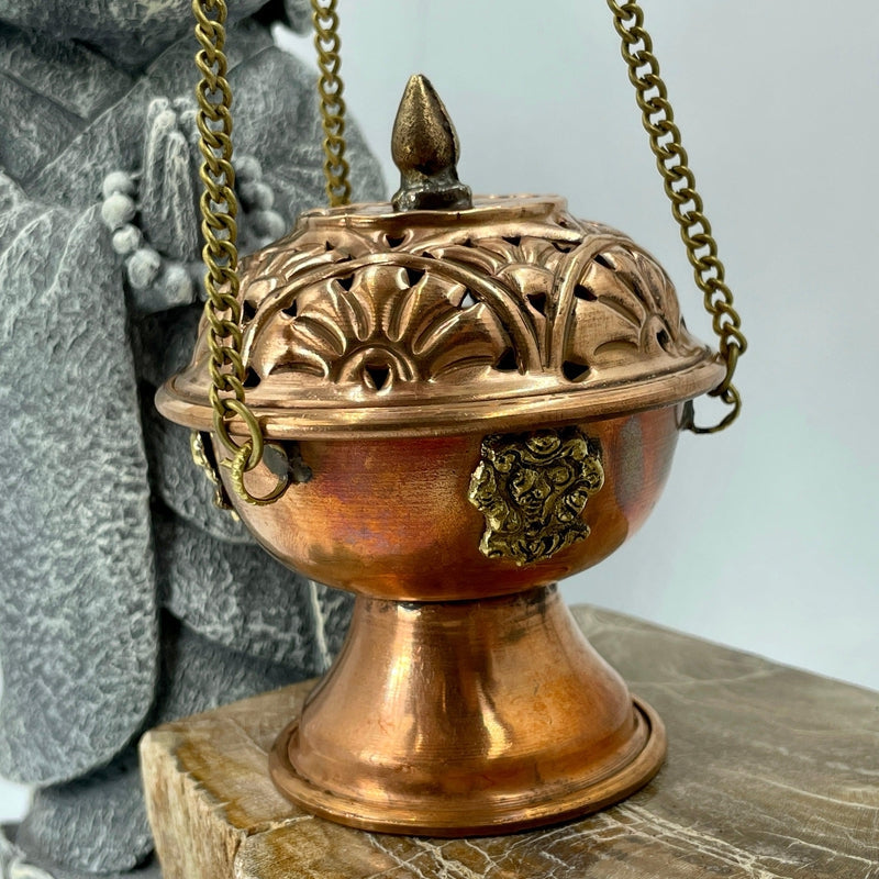 Traditional Hanging Resin Charcoal Incense Burner || Tibetan || Copper-Nature's Treasures