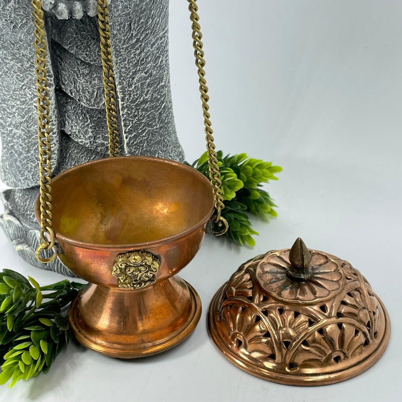 Traditional Hanging Resin Charcoal Incense Burner || Tibetan || Copper-Nature's Treasures