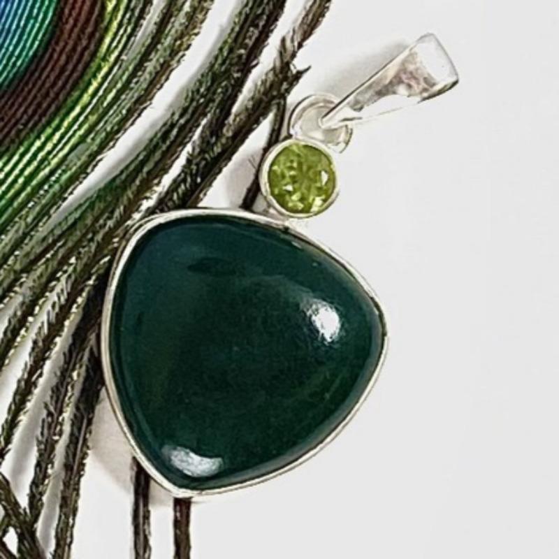 Triangle Cut Jade With Peridot Pendant || .925 Sterling Silver-Nature's Treasures