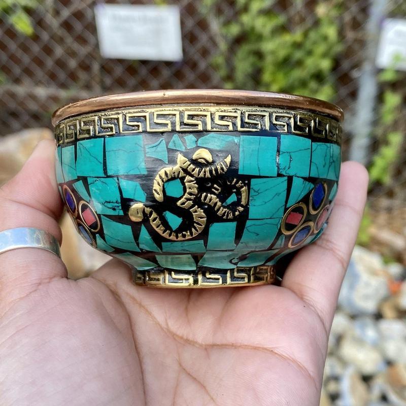 Turquiose Om Symbol Copper Offering Bowl
