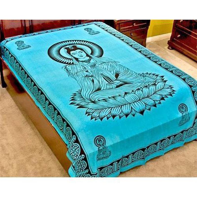 Twin Size 100% Cotton Tie Dye Tapestry || Chinese Goddess Kuan Yin || Made in India-Nature's Treasures