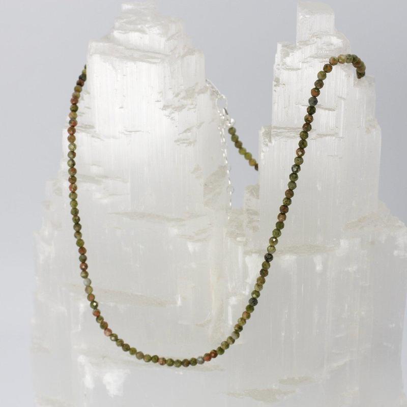 Unakite Dainty Faceted Necklace || .925 Sterling Silver-Nature's Treasures