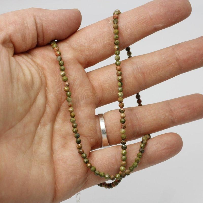 Unakite Dainty Faceted Necklace || .925 Sterling Silver-Nature's Treasures